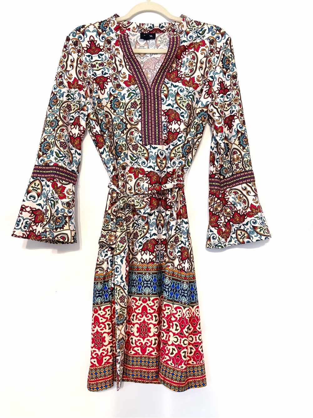 Tacera Cream Multicolor Paisley Wrap Dress Robe with Tie